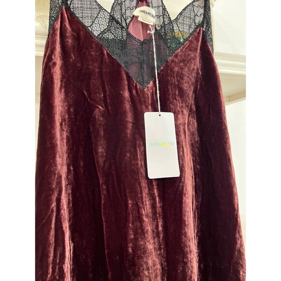Zadig & Voltaire Risty Velvet & Lace Slip Dress Size Small in Bordeaux - Picture 4 of 4